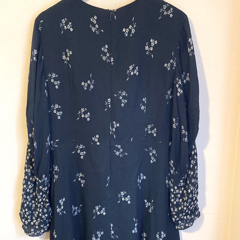 Tibi Florence black ruched sleeve fit flare floral short dress size 10 - Picture 9 of 13